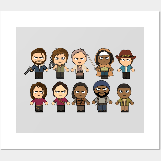 Miniature Chibi Manga Zombie Killers - The Walking Dead Wall Art by ptelling